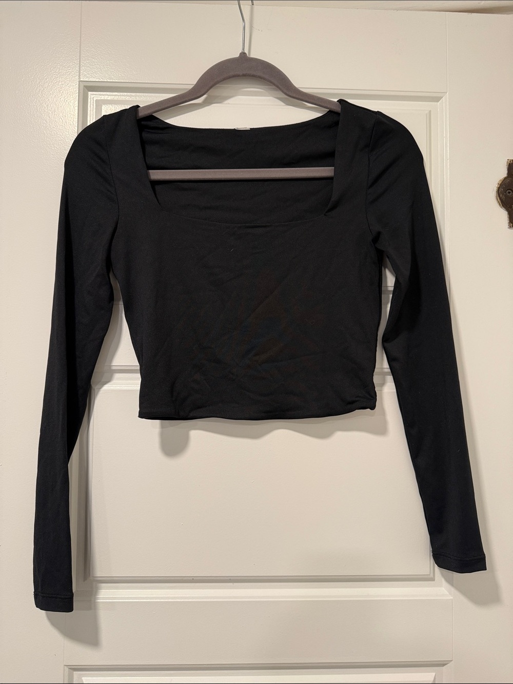 Classic Black Square-Neck Long-Sleeve Crop Top